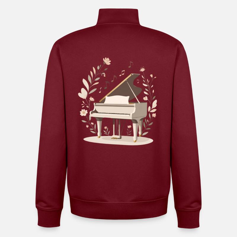 Sérénade au piano fleuri - Sweat zippé unisexe en coton bio Stanley/Stella - bordeaux