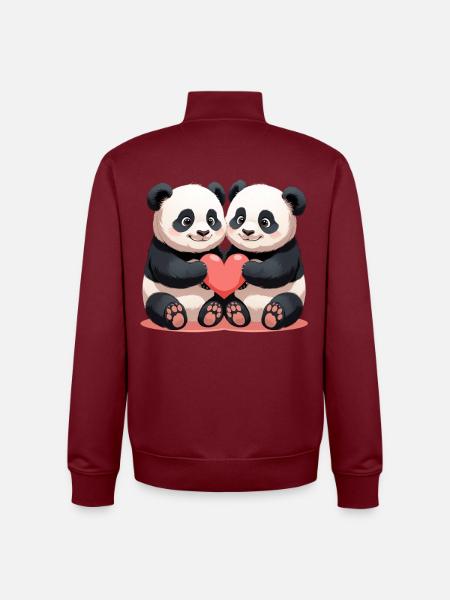 Panda Herzduo Kuschelzeit - Unisex Organic Zip Sweatshirt von Stanley/Stella - Burgunderrot