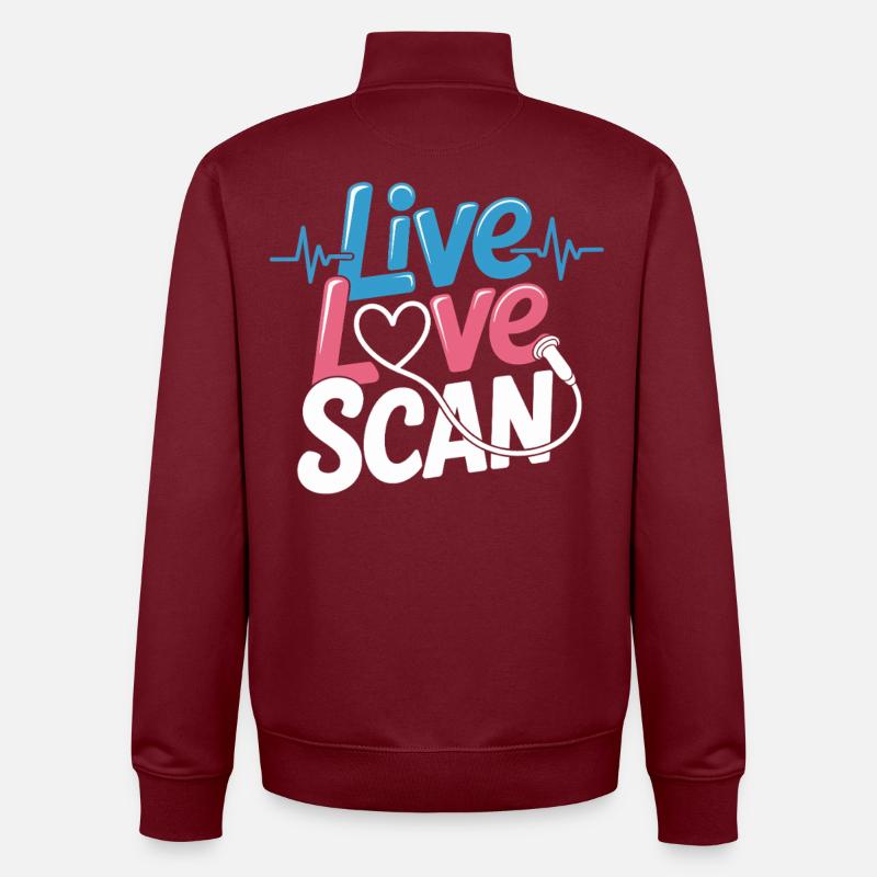 Live Love Scan Herzbeat - Unisex Organic Zip Sweatshirt von Stanley/Stella - Burgunderrot