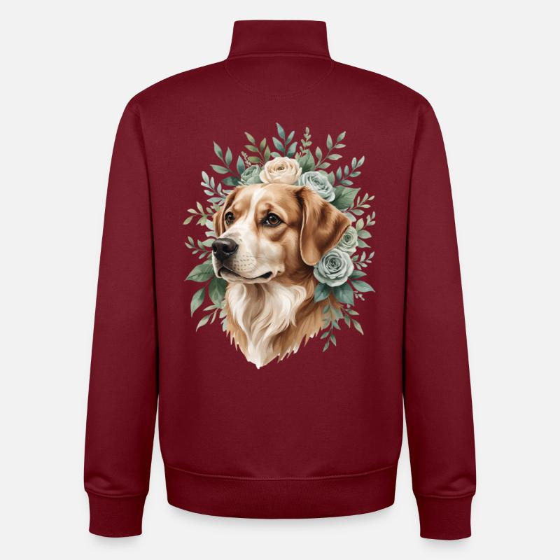 Chien avec une couronne de fleurs - Sweat zippé unisexe en coton bio Stanley/Stella - bordeaux