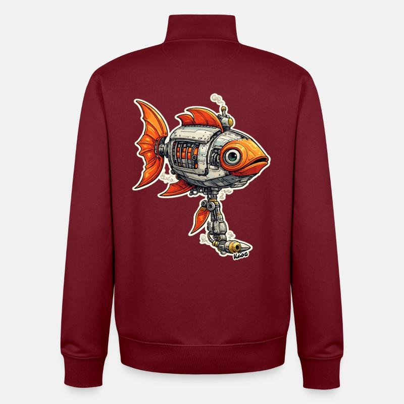Steampunk Fish Robot Robot Fish - Unisex Organic Zip Sweatshirt by Stanley/Stella - burgundy