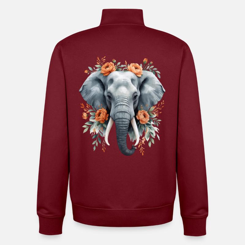 Éléphant avec une couronne de fleurs - Sweat zippé unisexe en coton bio Stanley/Stella - bordeaux