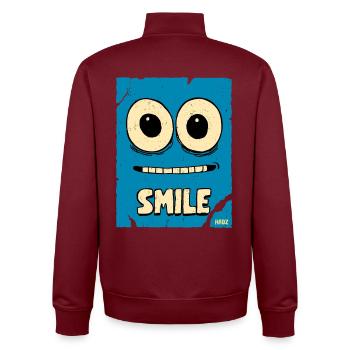 Laughing Blue Cartoon Face - Unisex Organic Zip Sweatshirt by Stanley/Stella - burgundy - Back - AI Model Male 185 dark (185cm)