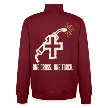 ONE CROSS. ONE TORCH. Schweißer Motiv - Unisex Organic Zip Sweatshirt von Stanley/Stella - Burgunderrot - Hinten - AI Model Male 185 dark (185cm)