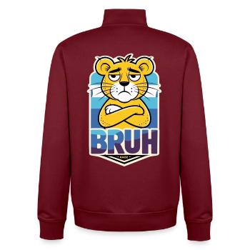 Lion sinistre avec des lettres Bruh - Sweat zippé unisexe en coton bio Stanley/Stella - bordeaux - Dos - AI Model Male 185 dark (185cm)