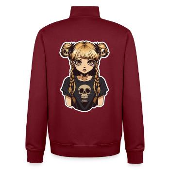 Skull Braid Goth Girl Tee - Unisex Organic Zip Sweatshirt by Stanley/Stella - burgundy - Back - AI Model Male 185 dark (185cm)