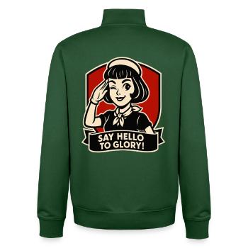 Sag Hallo zu Glory Retro Girl - Unisex Organic Zip Sweatshirt von Stanley/Stella - Flaschengrün - Hinten - AI Model Male 185 dark (185cm)