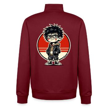 Chibi Urban Rebel mit Brille - Unisex Organic Zip Sweatshirt von Stanley/Stella - Burgunderrot - Hinten - AI Model Male 185 dark (185cm)