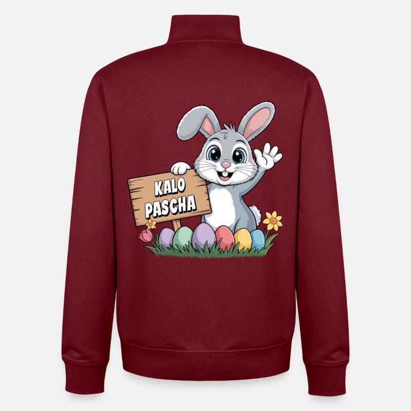 Kalo Pascha Easter Rabbit Greek Easter - Unisex Organic Zip Sweatshirt by Stanley/Stella - burgundy