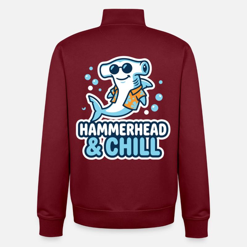 Motif du requin-marteau HAMMERHEAD & CHILL - Sweat zippé unisexe en coton bio Stanley/Stella - bordeaux