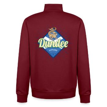 Dundee UK City Scotland Retro Flag Vintage - Unisex Organic Zip Sweatshirt by Stanley/Stella - burgundy - Back - AI Model Male 185 dark (185cm)