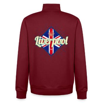 Liverpool City UK Retro United Kingdom Souvenir - Unisex Organic Zip Sweatshirt by Stanley/Stella - burgundy - Back - AI Model Male 185 dark (185cm)