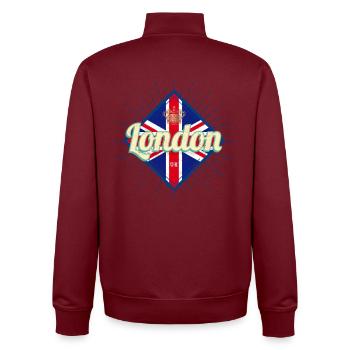 London City UK United Kingdom England Souvenir - Unisex Organic Zip Sweatshirt by Stanley/Stella - burgundy - Back - AI Model Male 185 dark (185cm)