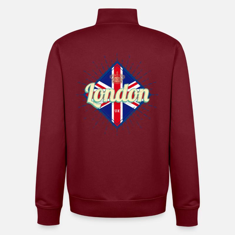 Londres City Royaume-Uni, Royaume-Uni, Angleterre Souvenir - Sweat zippé unisexe en coton bio Stanley/Stella - bordeaux