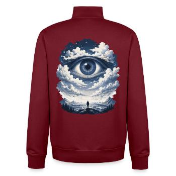 La vue du jour dans l’œil du nuage - Sweat zippé unisexe en coton bio Stanley/Stella - bordeaux - Dos - AI Model Male 185 dark (185cm)