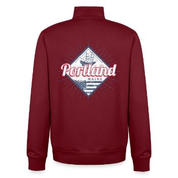 Portland Maine Stadt in Vereinigten Staaten USA - Unisex Organic Zip Sweatshirt von Stanley/Stella - Burgunderrot - Hinten - AI Model Male 185 dark (185cm)