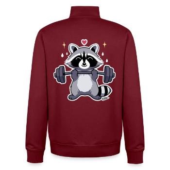 Kraftvoller Waschbär mit Hantel - Unisex Organic Zip Sweatshirt von Stanley/Stella - Burgunderrot - Hinten - AI Model Male 185 dark (185cm)