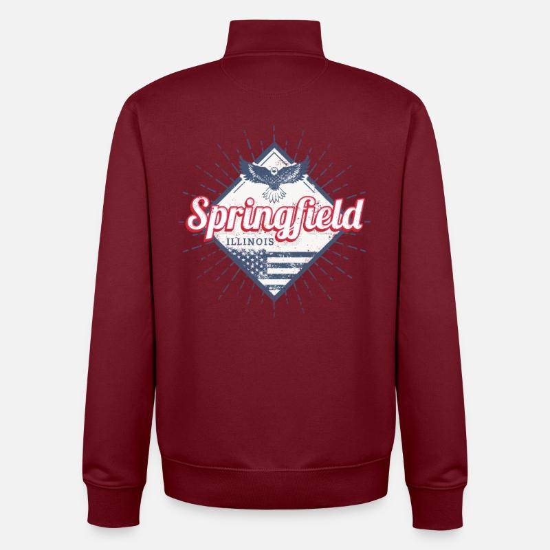 Springfield City, Illinois, États-Unis, États-Unis - Sweat zippé unisexe en coton bio Stanley/Stella - bordeaux