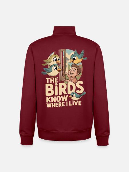 Birds Know Where I Live Cartoon - Unisex Organic Zip Sweatshirt by Stanley/Stella - burgundy