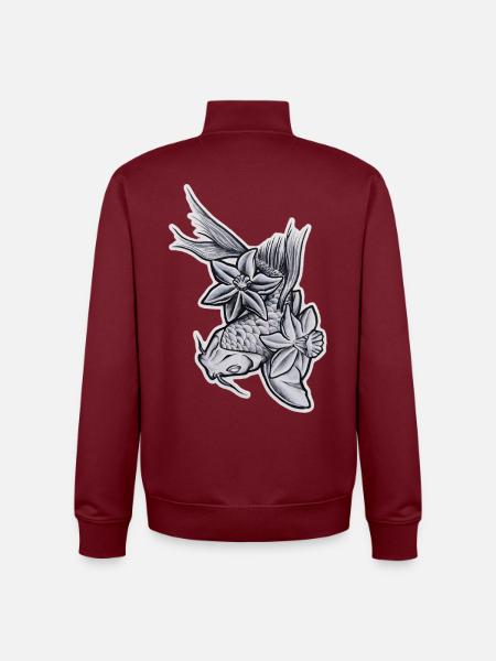 Koi and Flowers Drawing Tattoo Style - Unisex Organic Zip Sweatshirt by Stanley/Stella - burgundy