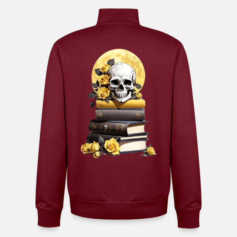 Bücherstapel mit Schädel - Unisex Organic Zip Sweatshirt von Stanley/Stella - Burgunderrot