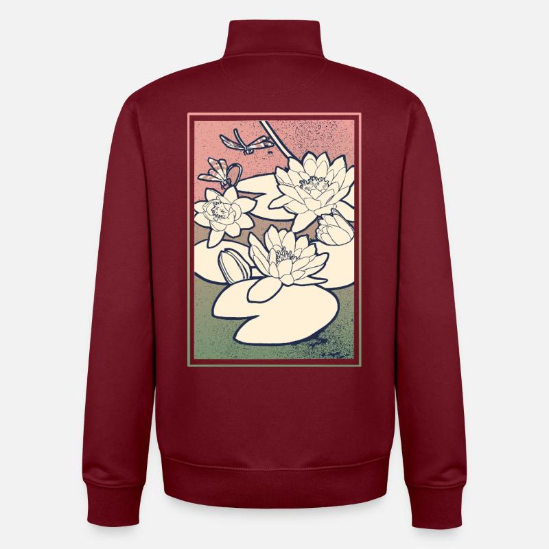 Illustration de nénuphar – Tranquillité et nature - Sweat zippé unisexe en coton bio Stanley/Stella - bordeaux