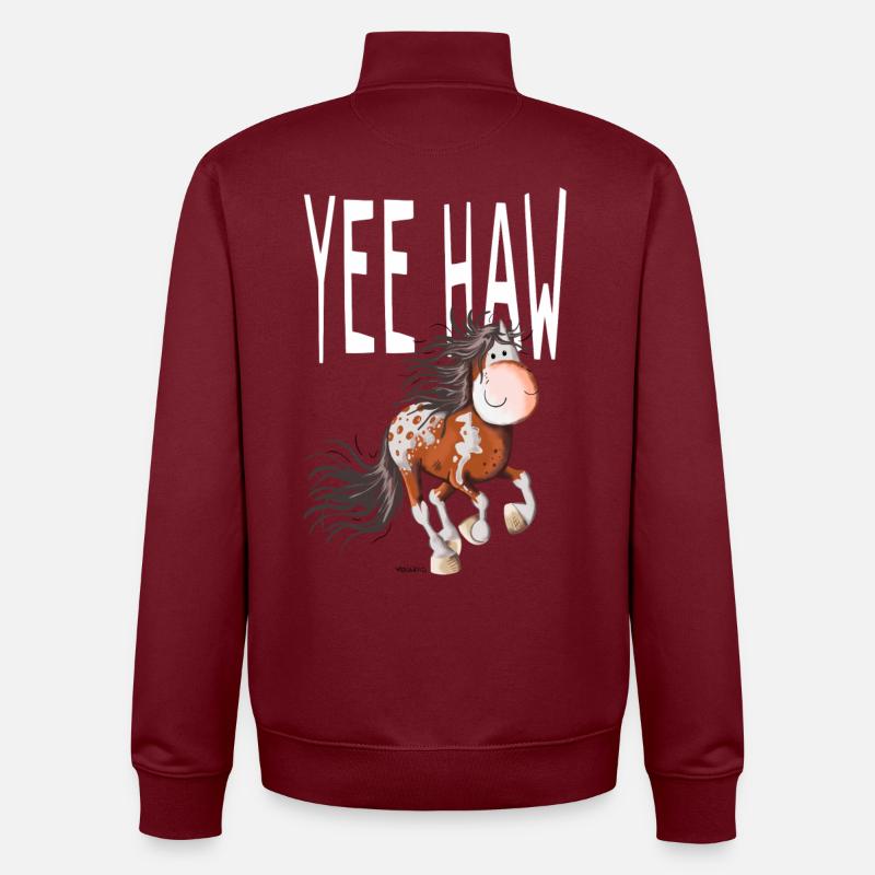 Yee Haw Cheval - Chevaux - Comique - Sweat zippé unisexe en coton bio Stanley/Stella - bordeaux
