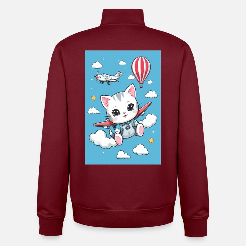 Chat volant mignon - Sweat zippé unisexe en coton bio Stanley/Stella - bordeaux