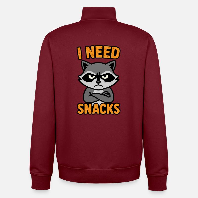 Grumpy Raccoon I need Snacks - Unisex Organic Zip Sweatshirt by Stanley/Stella - burgundy