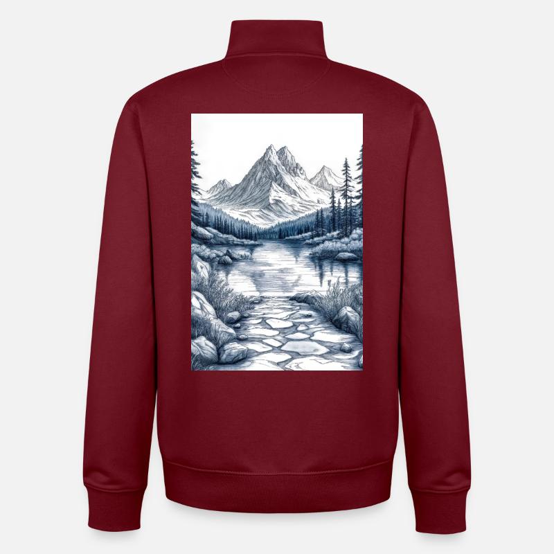 Illustration einer Gebirgslandschaft - Unisex Organic Zip Sweatshirt von Stanley/Stella - Burgunderrot