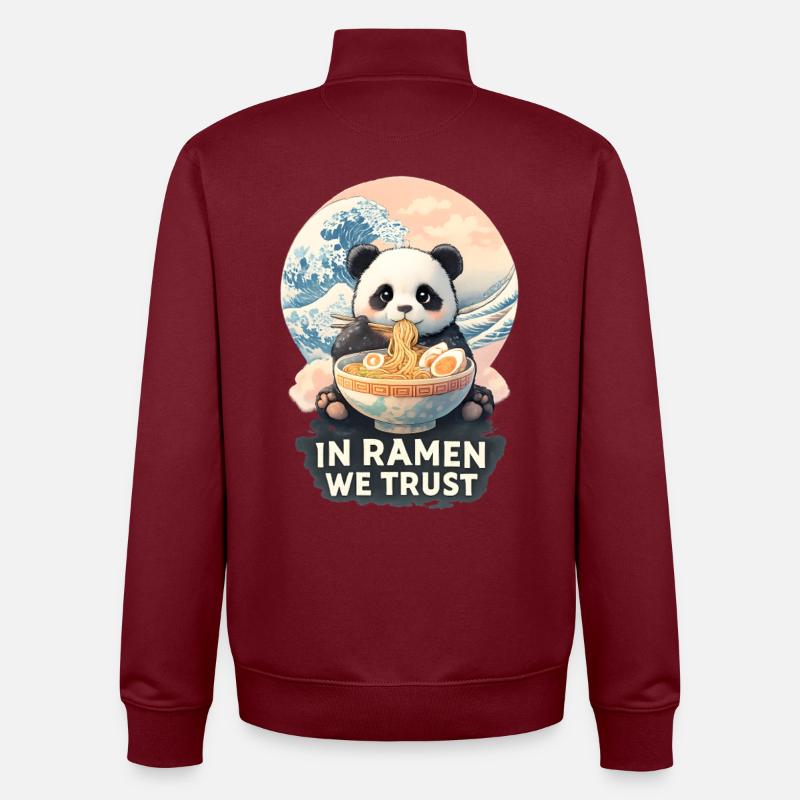 Panda Ramen Great Wave Japan - Unisex Organic Zip Sweatshirt by Stanley/Stella - burgundy