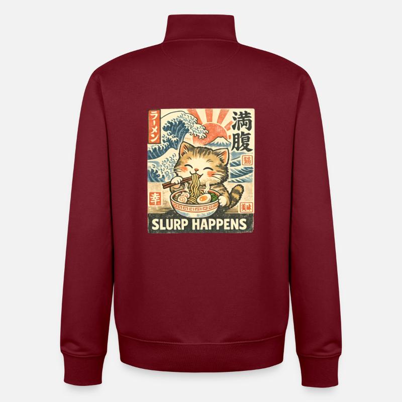 Slurp Happens, Cats Ramen Rétro - Sweat zippé unisexe en coton bio Stanley/Stella - bordeaux