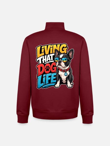 Boston Terrier - Unisex Organic Zip Sweatshirt by Stanley/Stella - burgundy