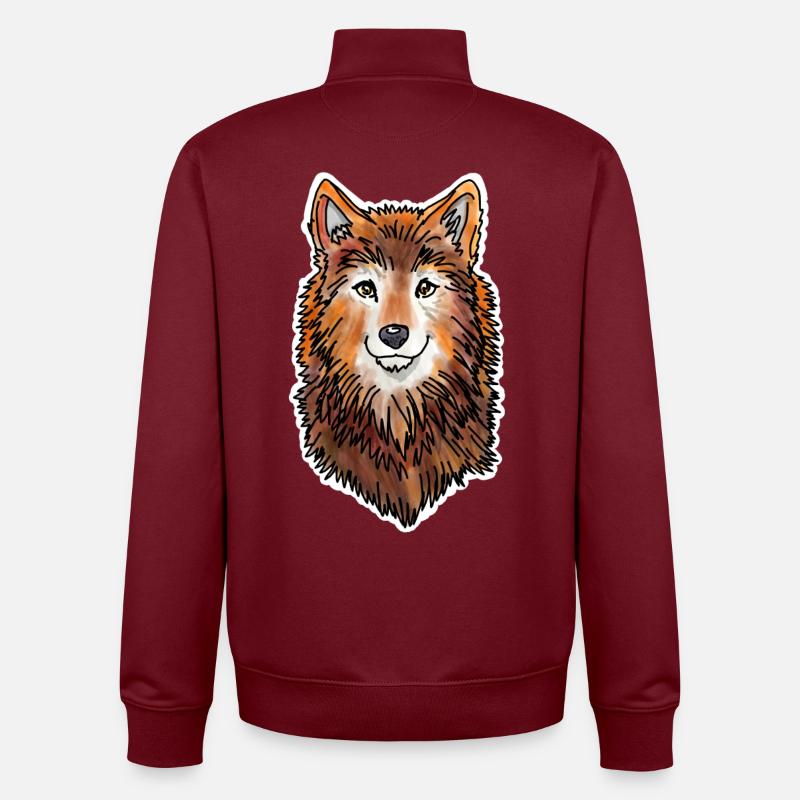 Tête de loup (fourrure brune) - Sweat zippé unisexe en coton bio Stanley/Stella - bordeaux