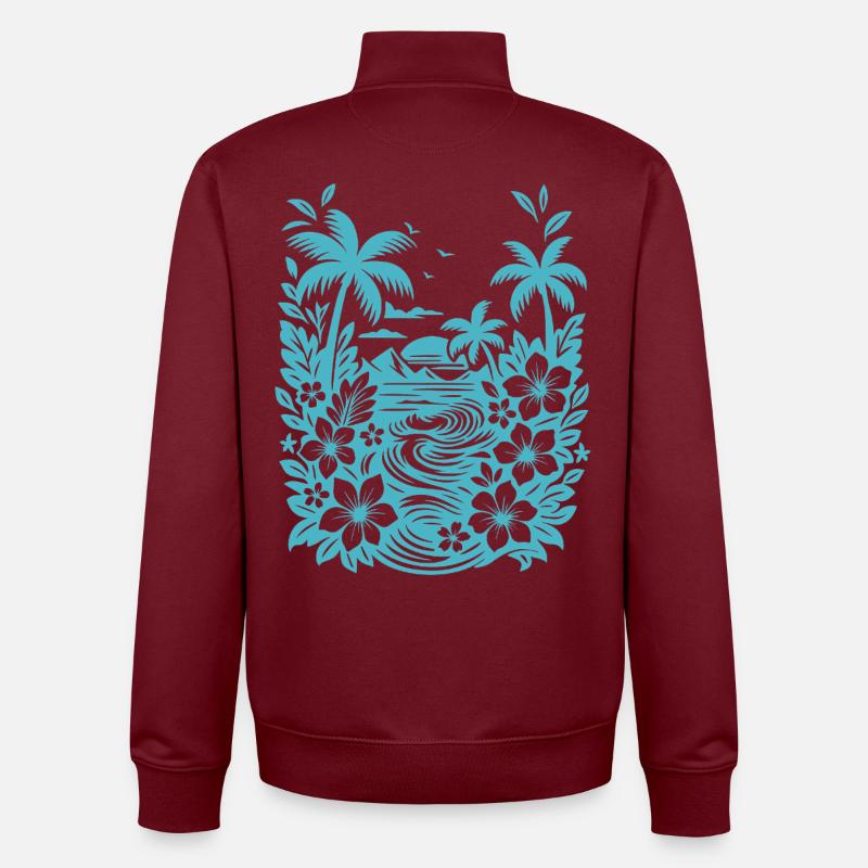 Silhouette de la Lagune Tropicale de la Plage - Sweat zippé unisexe en coton bio Stanley/Stella - bordeaux
