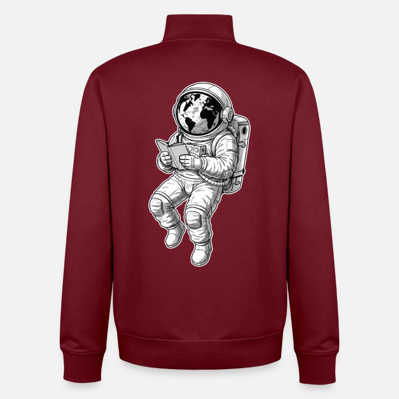Astronaut Reading Space Earth - Unisex Organic Zip Sweatshirt by Stanley/Stella - burgundy