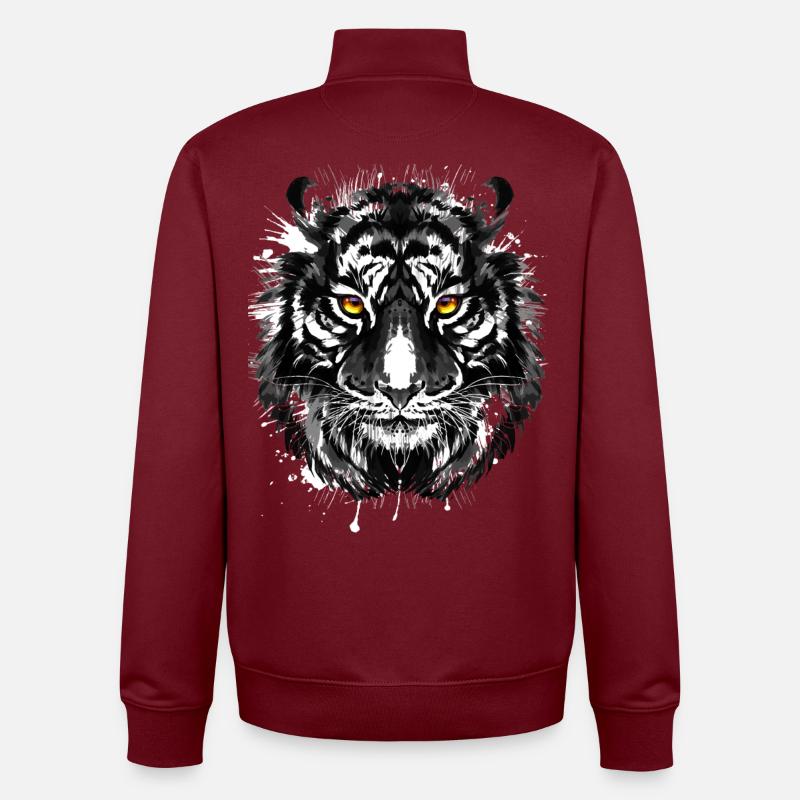 Retro Tiger - Chat - Beaux yeux - Sweat zippé unisexe en coton bio Stanley/Stella - bordeaux