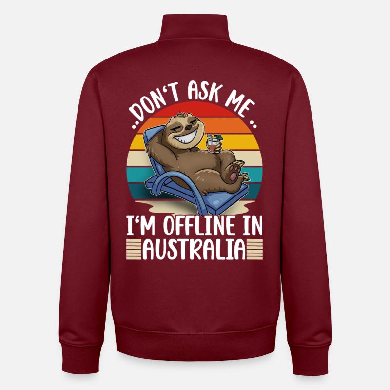 Australia Holiday Trip Sloth - Unisex Organic Zip Sweatshirt by Stanley/Stella - burgundy