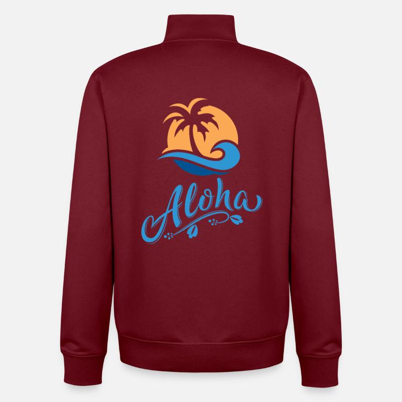 Aloha Palm et Vague Soleil - Sweat zippé unisexe en coton bio Stanley/Stella - bordeaux