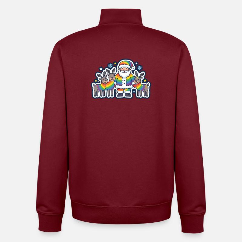 Regenbogen-Weihnachtsmann mit seinen Regenbogenrentieren - Unisex Organic Zip Sweatshirt von Stanley/Stella - Burgunderrot