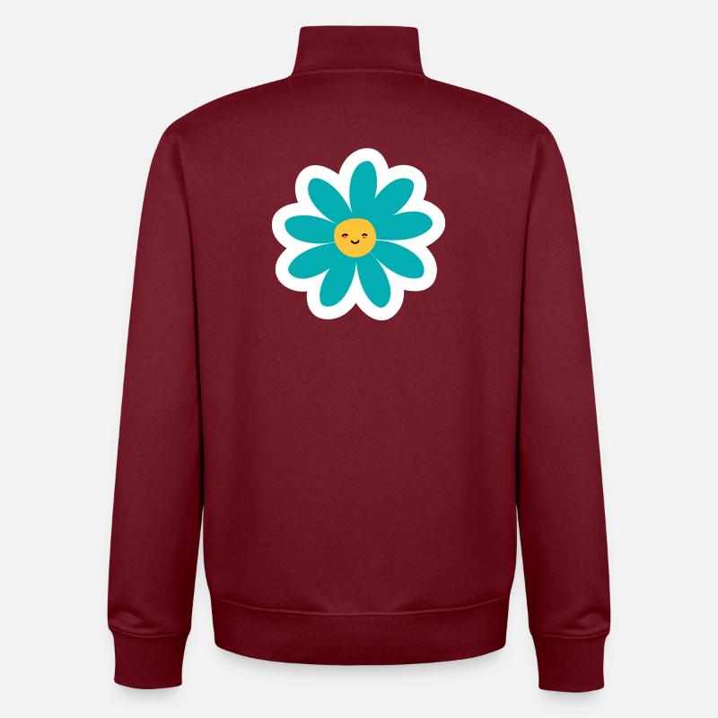 Kawaii Turquoise Daisy Smile - Sweat zippé unisexe en coton bio Stanley/Stella - bordeaux