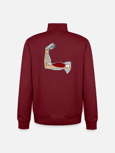 Biceps brachii muskel övre arm muskel Anatomi Styrka - Unisex sweatshirt med dragkedja i ekologisk bomull Stanley/Stella - vinröd