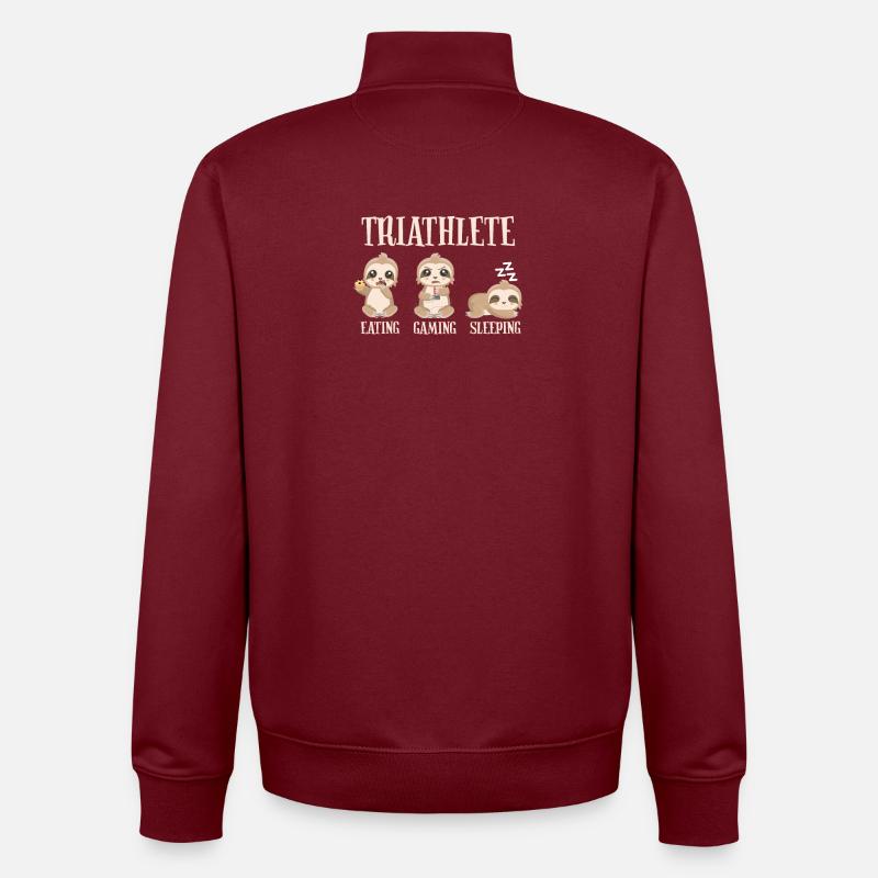 Gaming Sloth Eating Gaming Sleeping - Unisex Organic Zip Sweatshirt by Stanley/Stella - burgundy