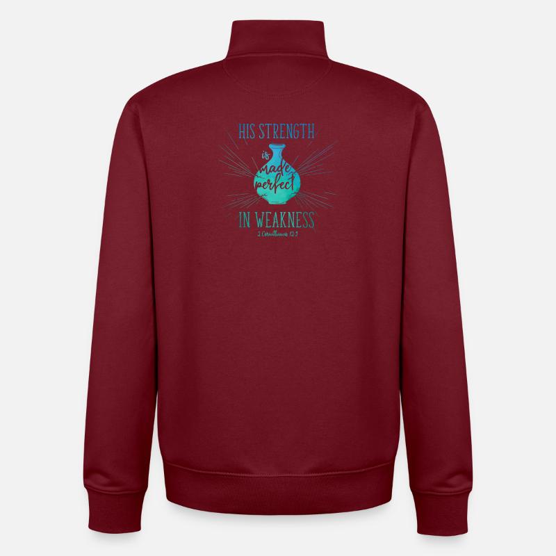 His Strength is made perfect in weakness - Unisex Organic Zip Sweatshirt von Stanley/Stella - Burgunderrot