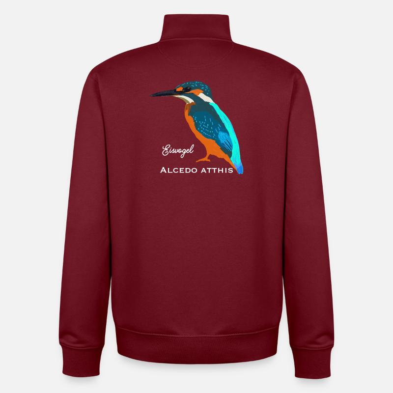 Kingfisher, scientific / German name - Unisex Organic Zip Sweatshirt by Stanley/Stella - burgundy