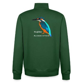 Kingfisher, scientific / English name - Unisex Organic Zip Sweatshirt by Stanley/Stella - bottle green - Back - AI Model Male 185 dark (185cm)