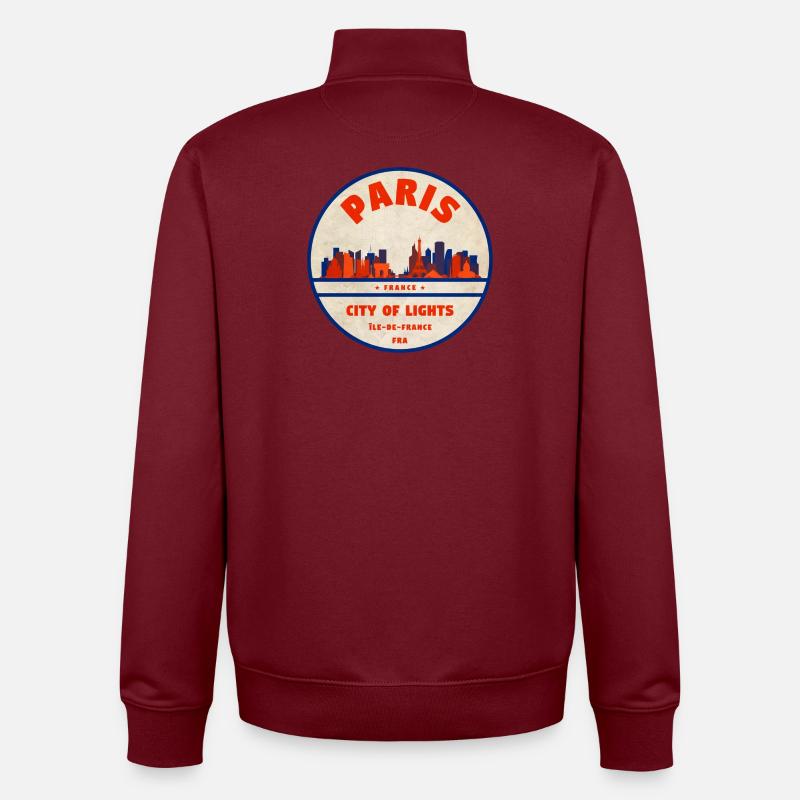 Paris Skyline Badge - Sweat zippé unisexe en coton bio Stanley/Stella - bordeaux