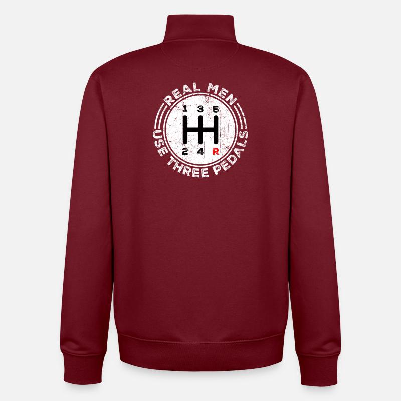 Real Men Use Three Pedals - Unisex Organic Zip Sweatshirt by Stanley/Stella - burgundy