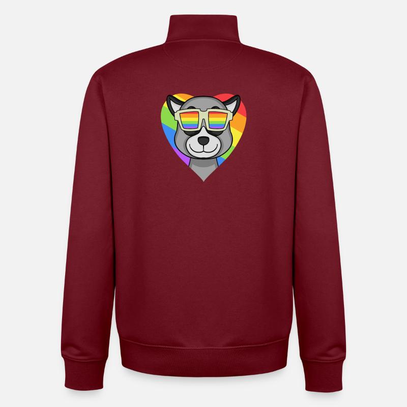 Rainbow - Lemur with glasses - Unisex Organic Zip Sweatshirt by Stanley/Stella - burgundy