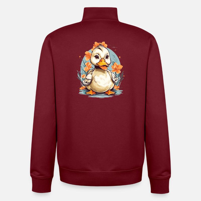 Canard mignon avec des fleurs - Sweat zippé unisexe en coton bio Stanley/Stella - bordeaux